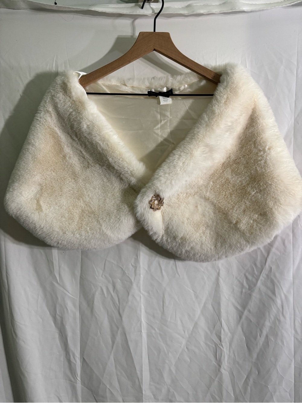 Christian Lacroix Cream Faux Fur Capelet with Decorative Clasp